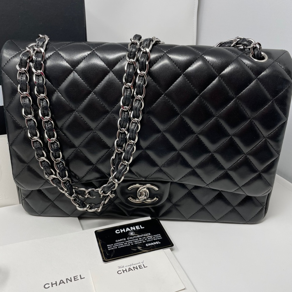 CHANEL Classic Double Flap Maxi Handbag Lambskin
